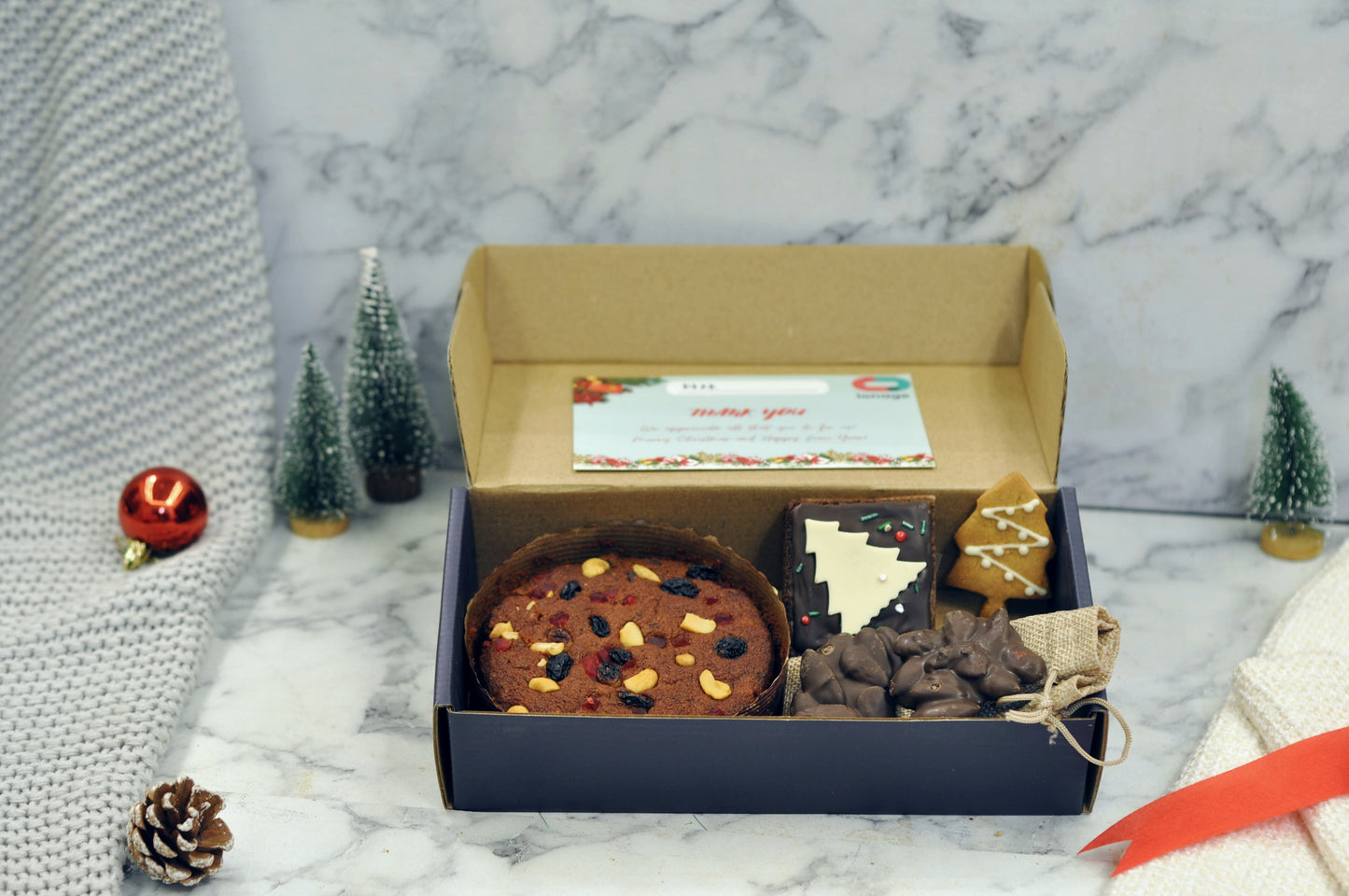 Christmas Gift Box (Plum Cake + Brownie + Cookies+ Almond rocks)